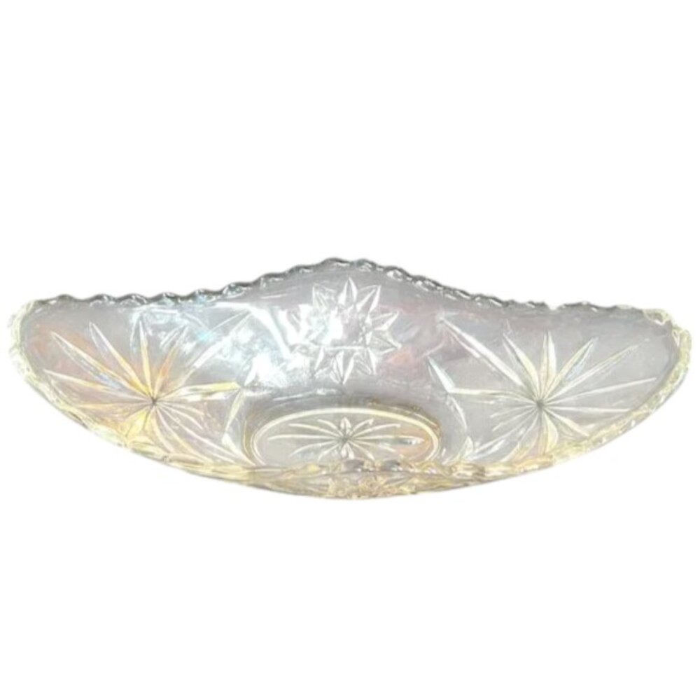 Vtg 1960s Anchor Hocking Clear Pressed Glass Medallions Gondola Dish EAPC 9.5" L
